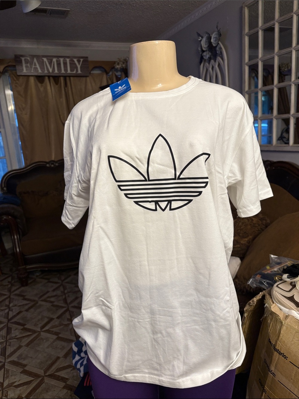 adidas White Tee with Black Trefoil Outline